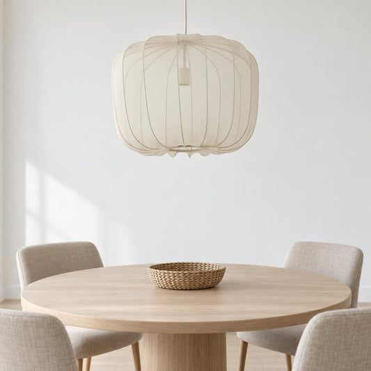 Lampada a sospensione Plumeria bianca e beige Ø60 cm – foto d'ambiente