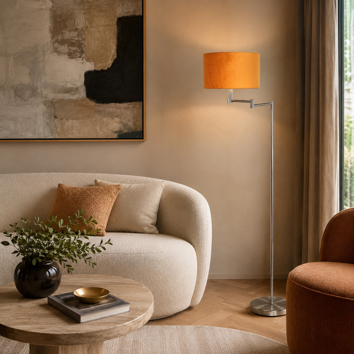 Mexlite Bella vloerlamp staal met gouden kap – afbeelding 2