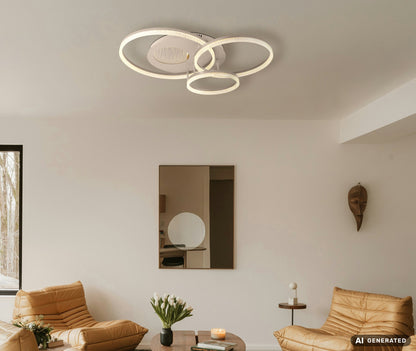 Grande lampada a soffitto LED metallica color sabbia – immagine 5