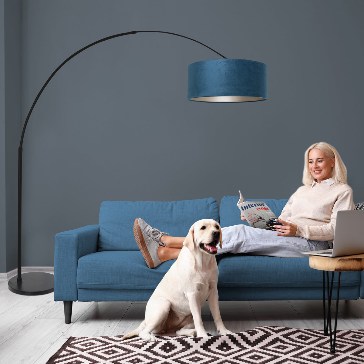 Дъгова подова лампа със син абажур Steinhauer Sparkled Light – изображение 2