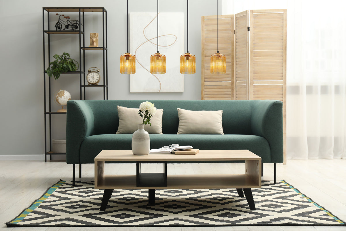 Leeds hanglamp goud met 4 amberkleurige kappen – afbeelding 9
