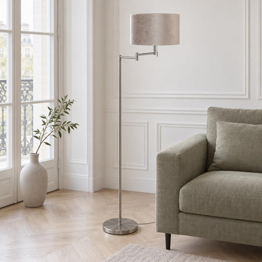 Lampadar din oțel cu abajur gri Mexlite Bella – fotografie de ambient