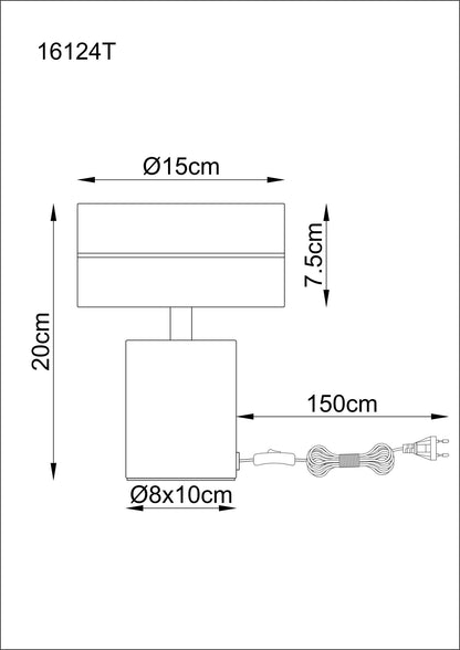 Luminária de mesa LED em vidro cor café luxuosa – desenho com dimensões