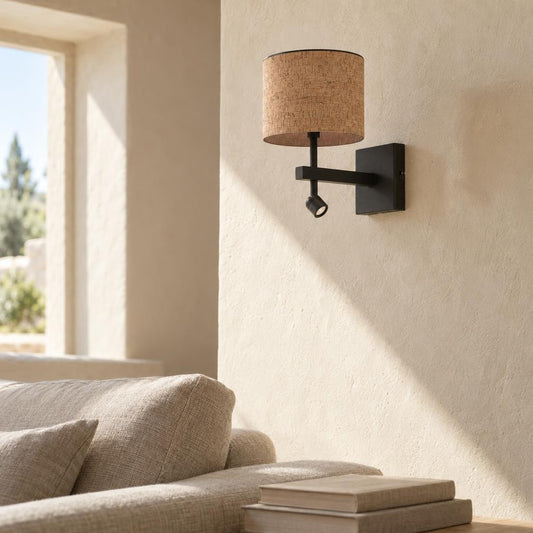zwarte-wandlamp-met-beige-kurkkap-en-leeslamp-steinhauer-stang-ai-sfeer_image