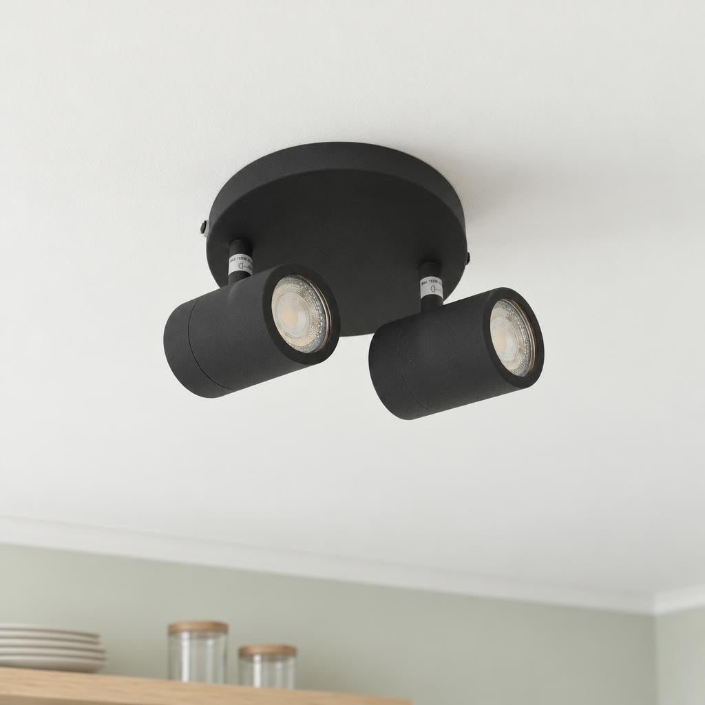 Faretto LED nero Mexlite Upround a 2 luci – foto d'ambiente