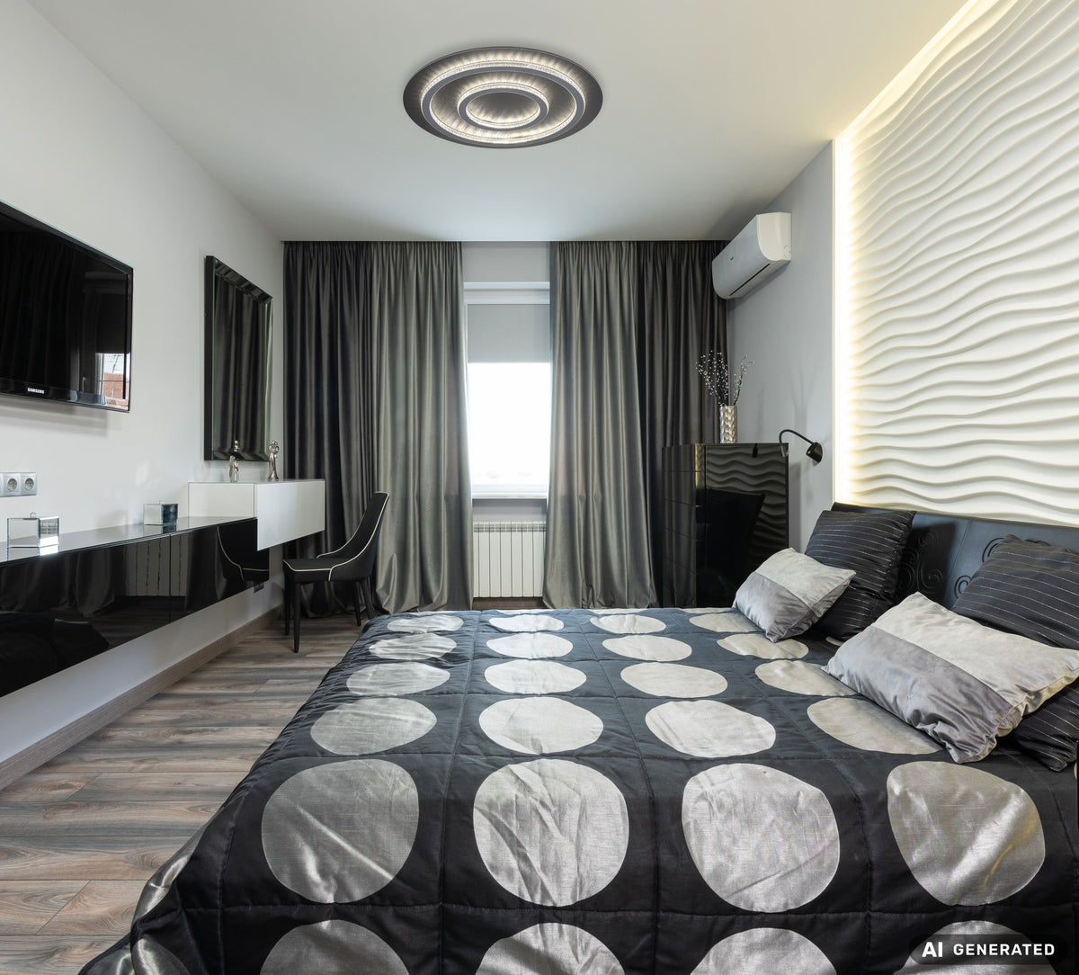 Grande lampada a soffitto in metallo nero con LED – immagine 8
