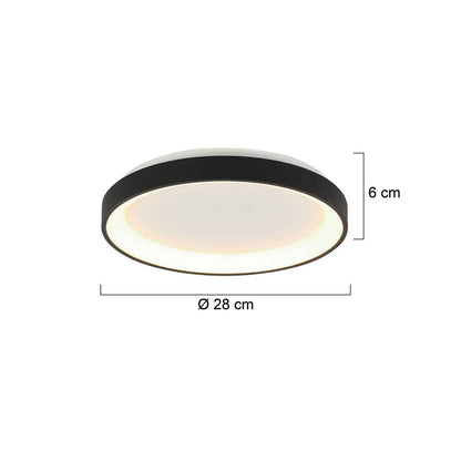 Rund svartvit LED-taklampa Steinhauer Ringlede – måttskiss