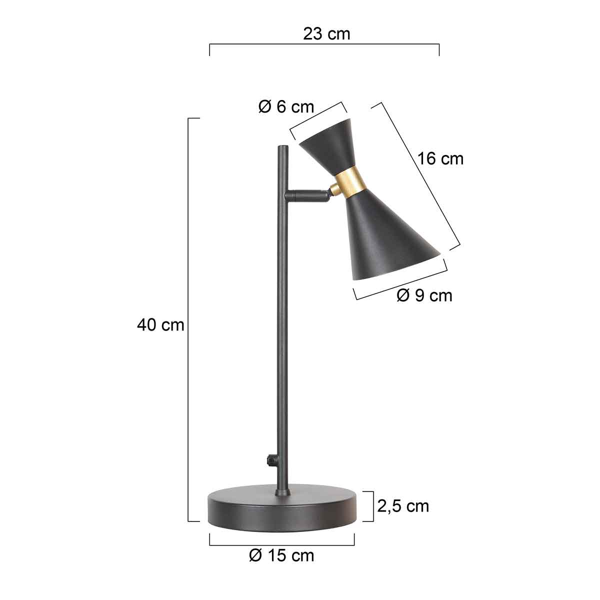 Черна ретро настолна лампа Anne Lighting Preto – чертеж с размери