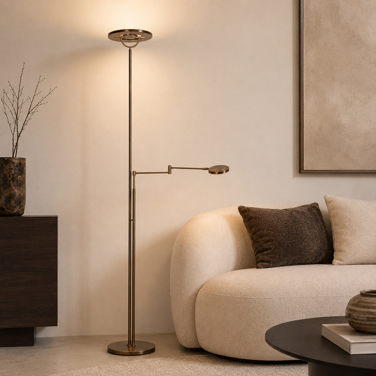 Brončana podna lampa Soleil 2 s čitalačkom rukom – slika 3