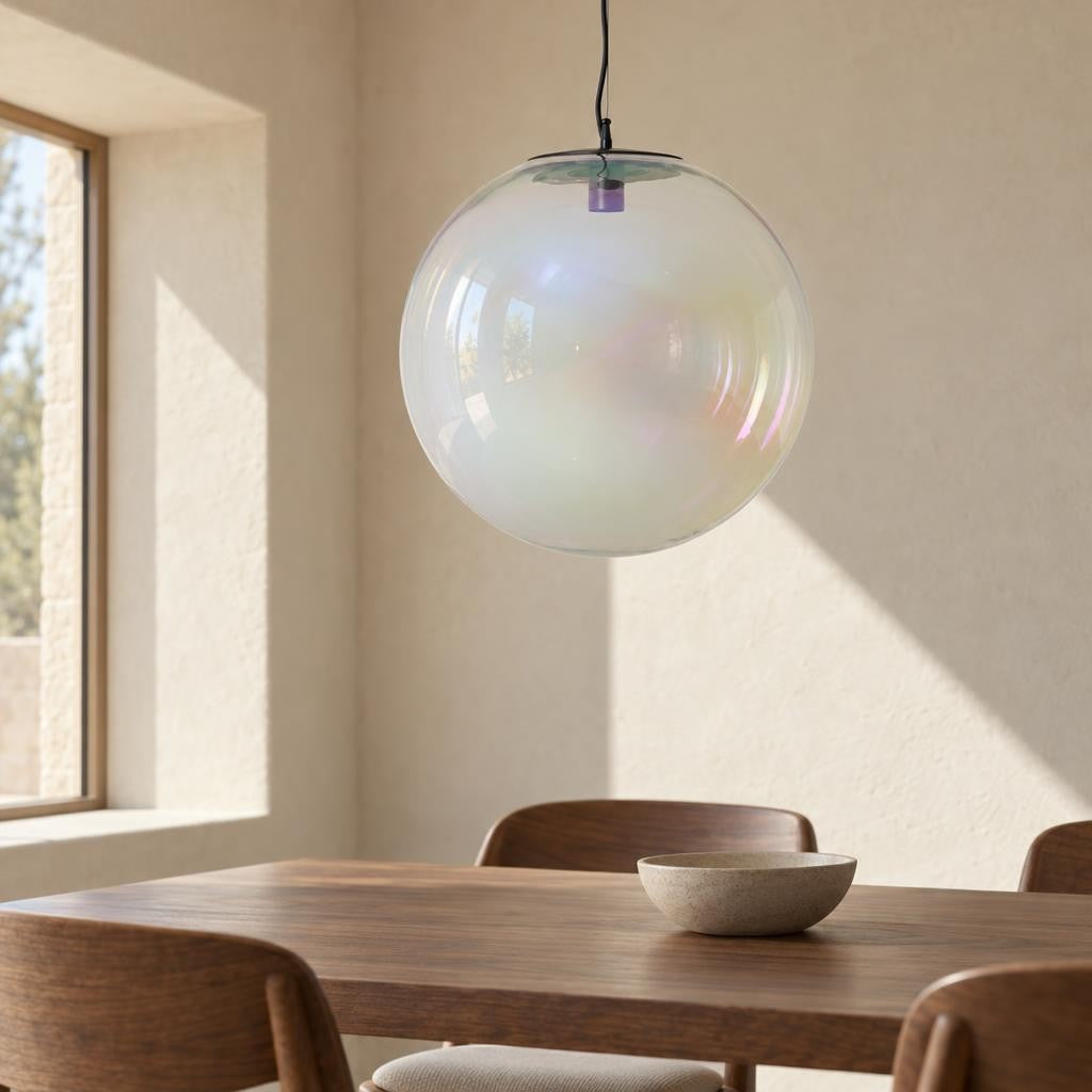 Light & Living Medina -savulasinen riippuvalaisin Ø48 cm – tunnelmakuva