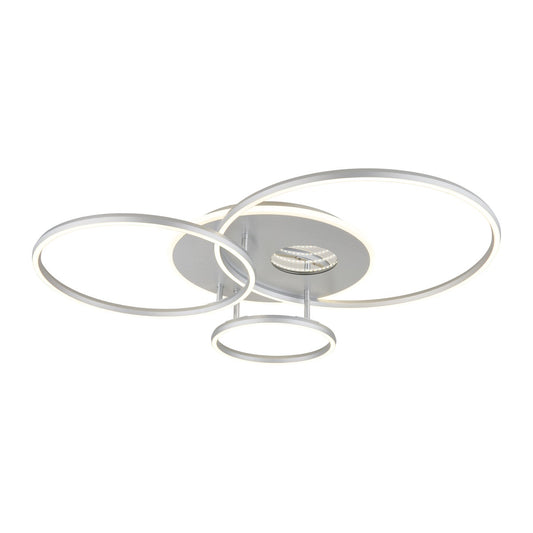 Zilveren aluminium plafondlamp met drie ringen en opale lichtvlakken