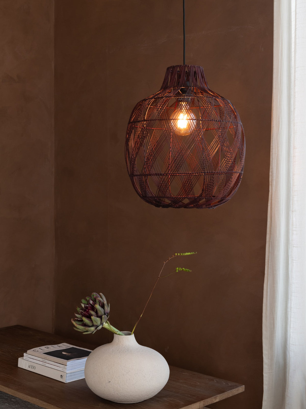 Bordeauxrode bamboe hanglamp met vlechtwerk GOOD&MOJO MENDOZA – afbeelding 5