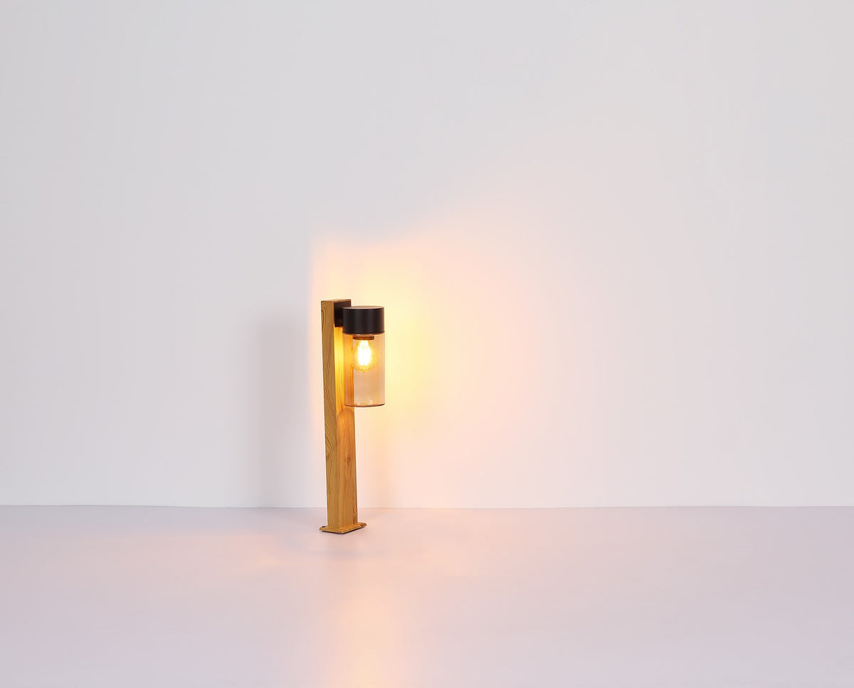 Piccola lampada da esterno in vetro color legno – disegno con le misure