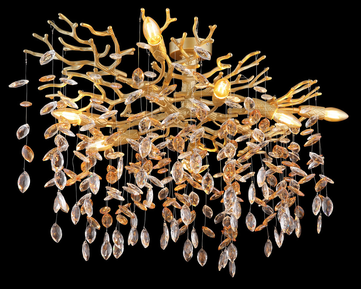 Lampadario a soffitto sette luci in cristallo dorato sottile – immagine 3
