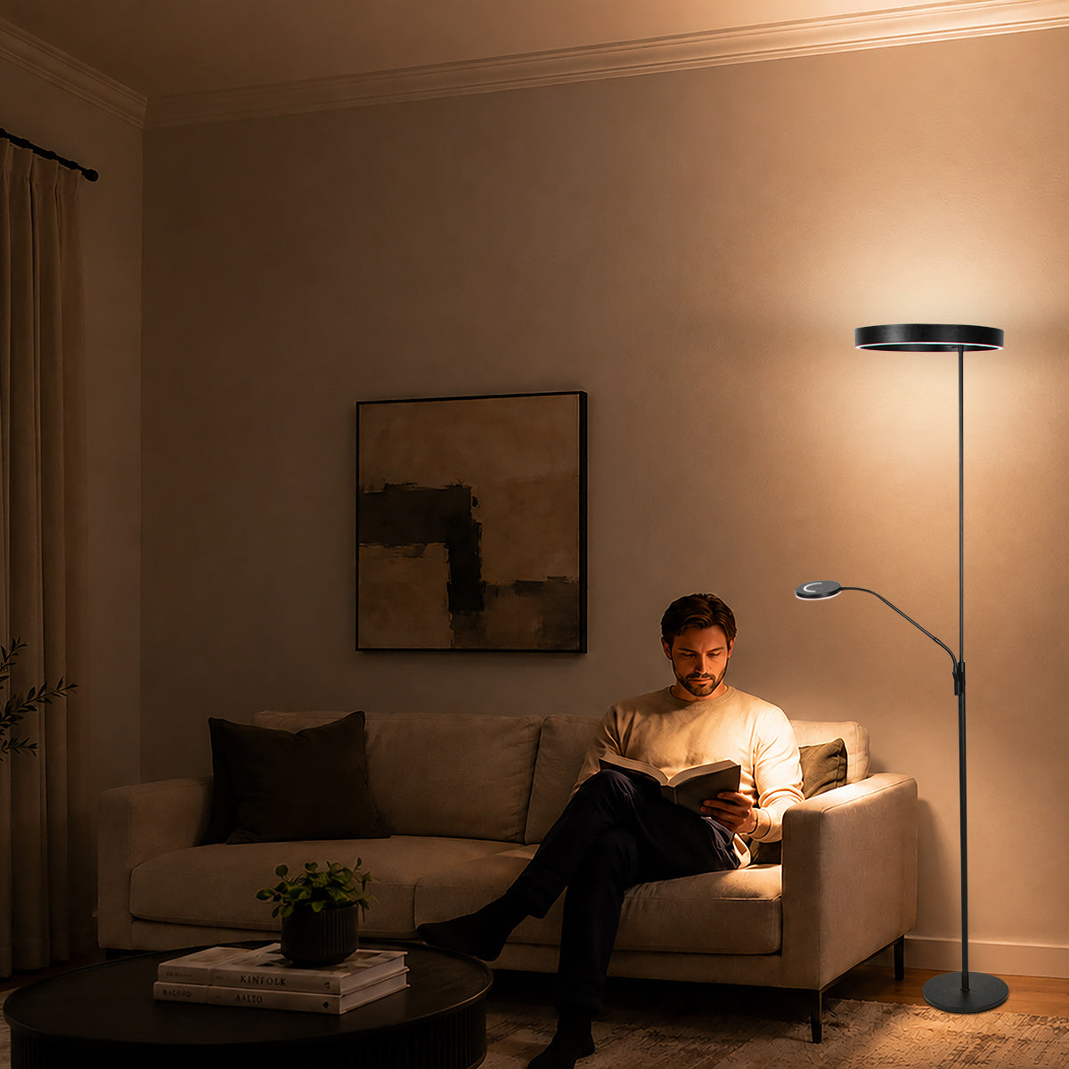 Czarna lampa podłogowa Soleil2 z ramieniem do czytania – zdjęcie 2