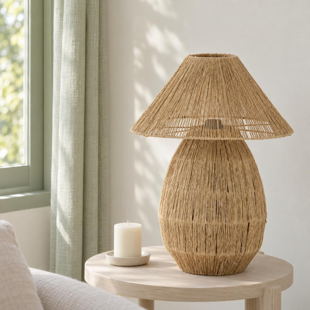 Candeeiro de Mesa Maruva em Juta Natural – fotografia de ambiente