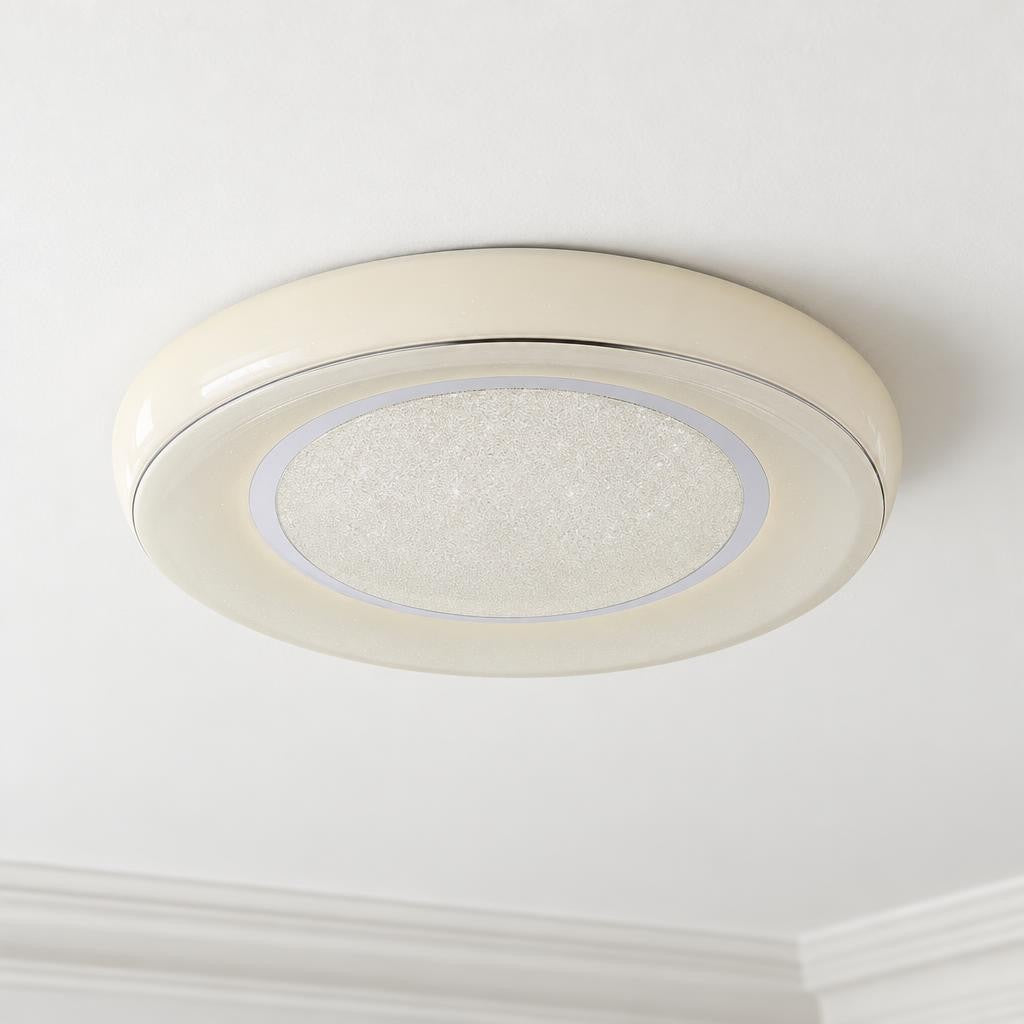 Obolg Mickey plafondlampa i vit metall, klassisk stil – miljöbild