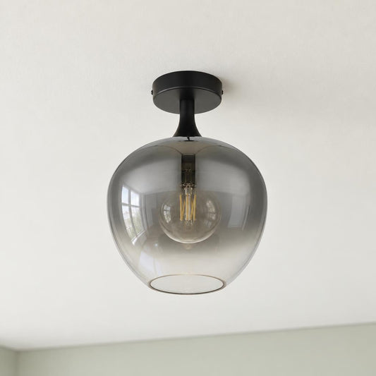 Plafonieră Obolg Maxy neagră cu sticlă fumurie Ø24 cm – fotografie de ambient