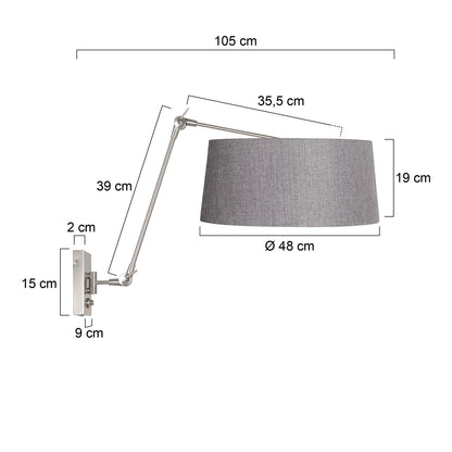 wandlamp-in-geborsteld-staal-met-grijze-linnen-kap-steinhauer-prestige-chic-variant-image7