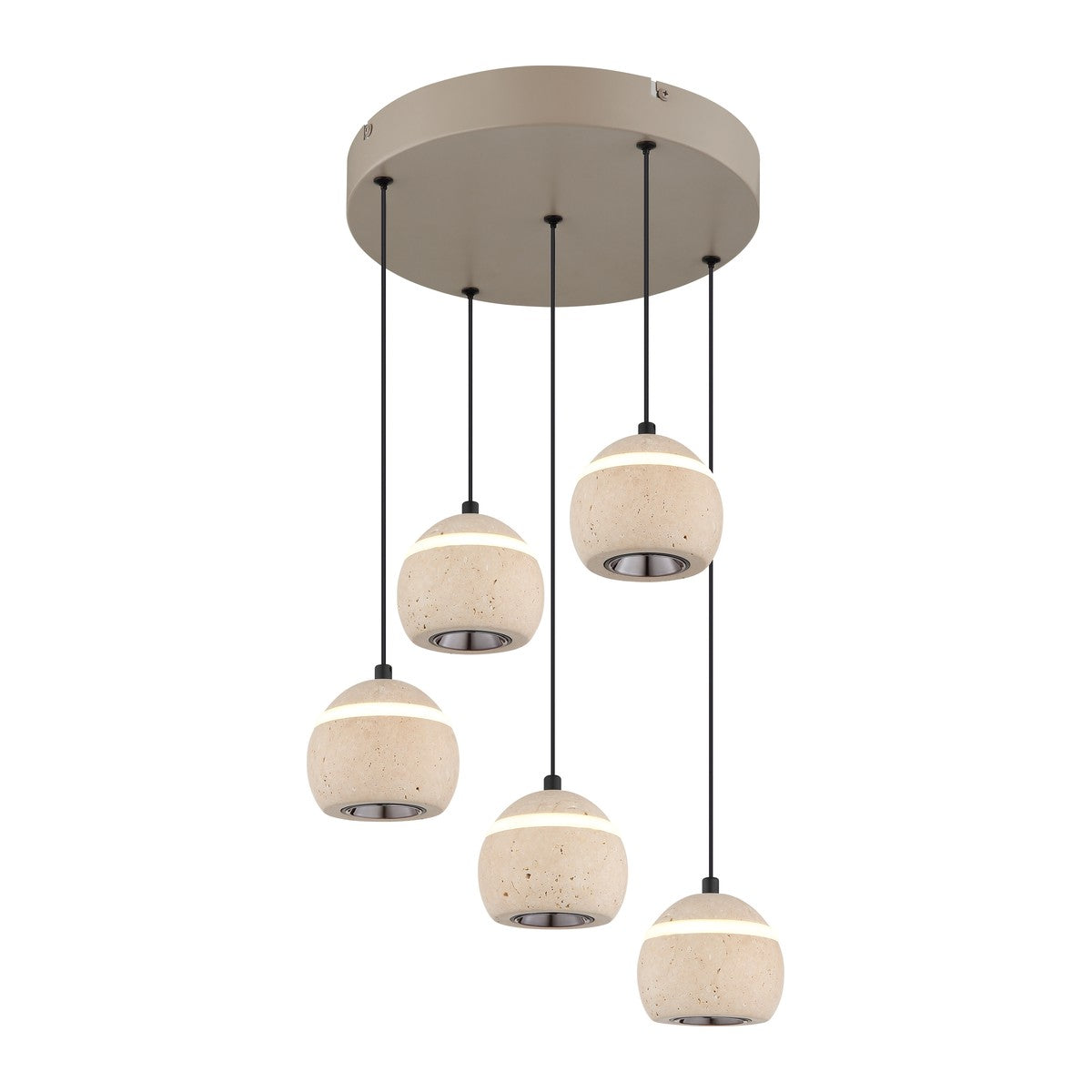Luz pendente de travertino bege de tamanho médio com LED