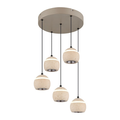 Luz pendente de travertino bege de tamanho médio com LED