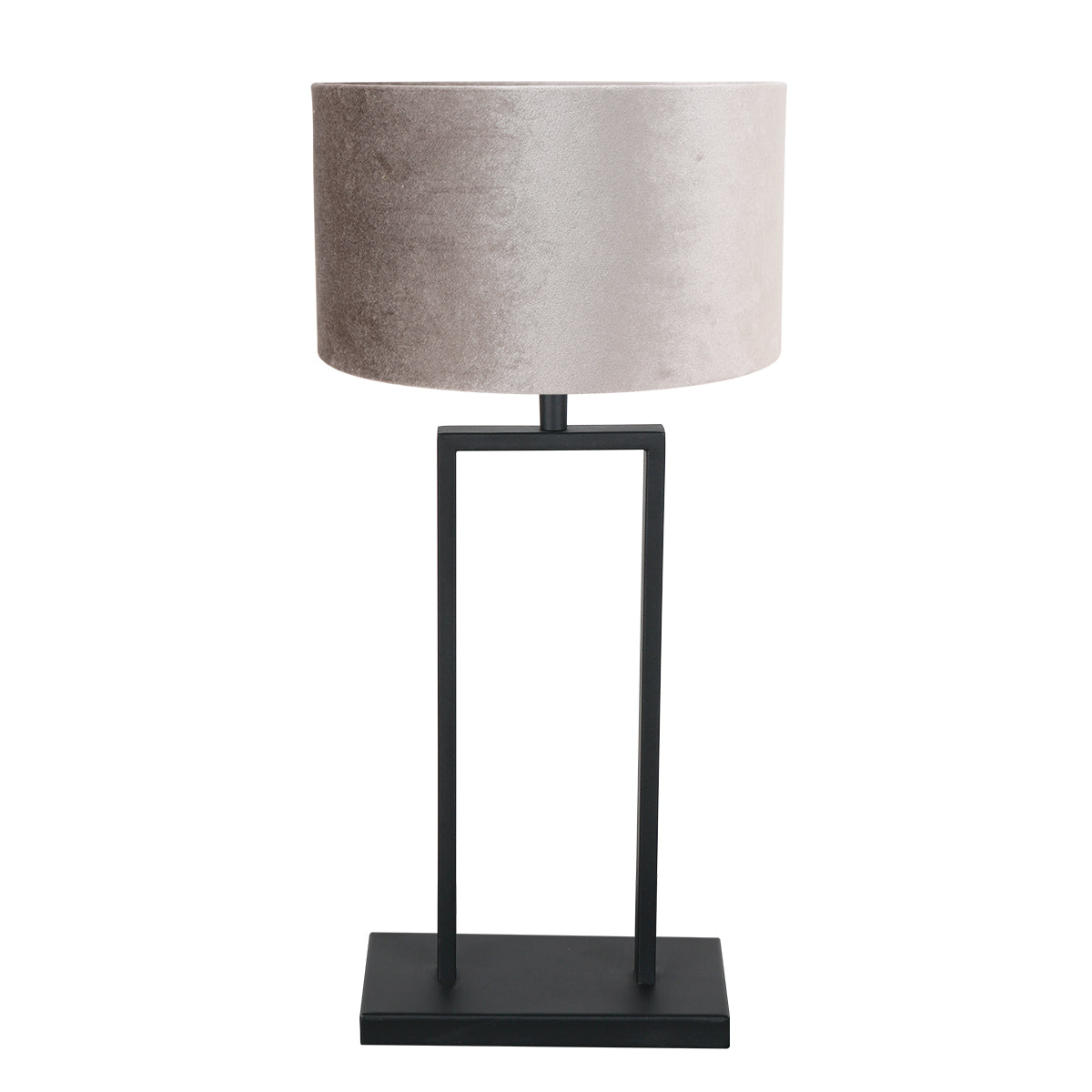 Industrialna czarna lampa stołowa Steinhauer Stang z szarym kloszem
