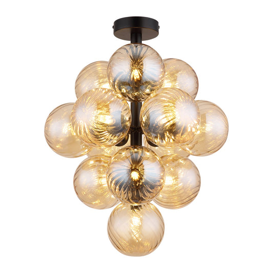 Stemningsfuld sort glas 13 lyskilder loftlampe