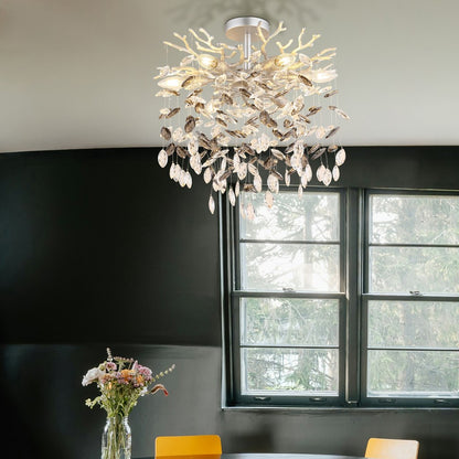 Moderna lâmpada de teto de cristal prateado com 6 luzes – fotografia de ambiente