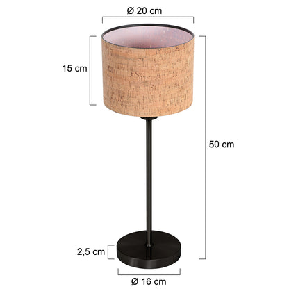 Noor Black Table Lamp with Cork Shade – dimension drawing