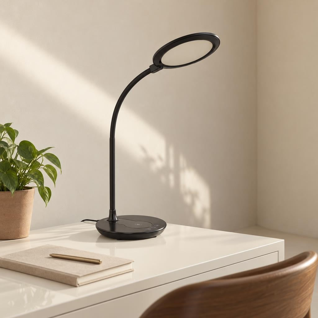 Luz de mesa redonda preta recarregável Obolg Regina – fotografia de ambiente