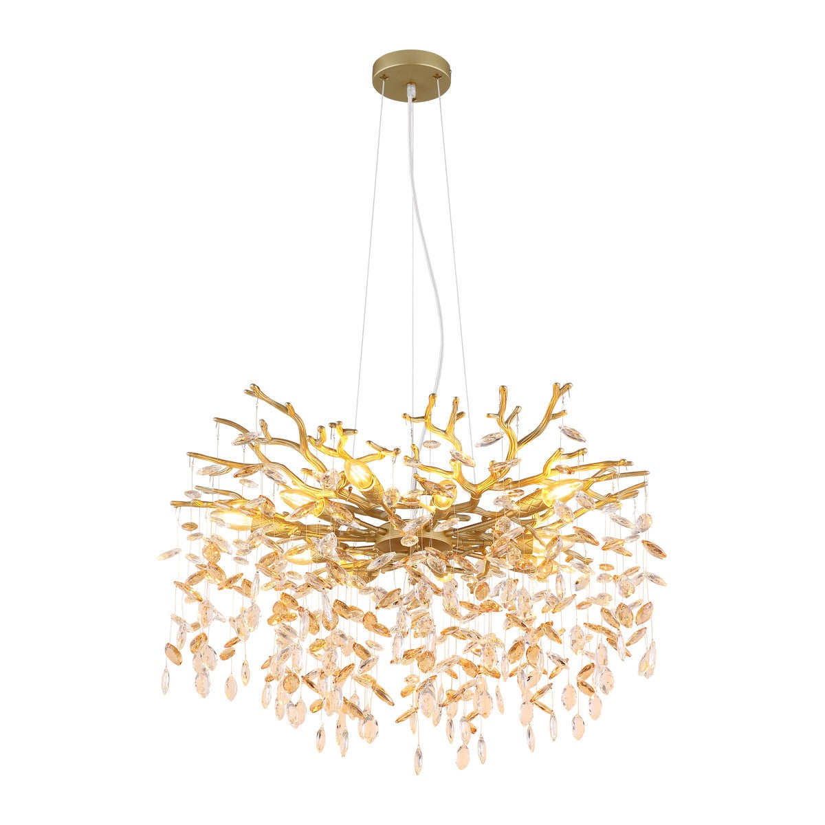 Grande candelabro de cristal dourado