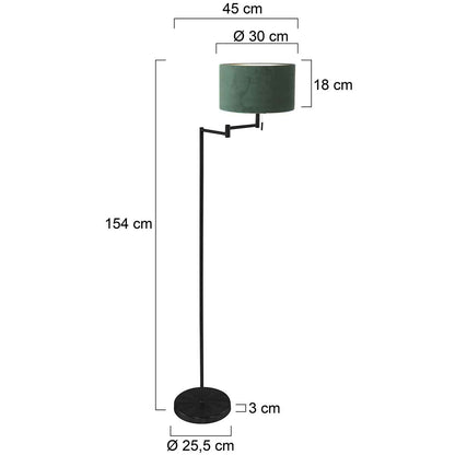 Stojací lampa Mexlite Bella černá se zeleným stínidlem – rozměrový nákres