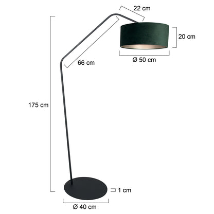 Anne Lighting ZigZag juoda lankinė grindų lempa su žaliu veliūriniu gaubtu – matmenų brėžinys