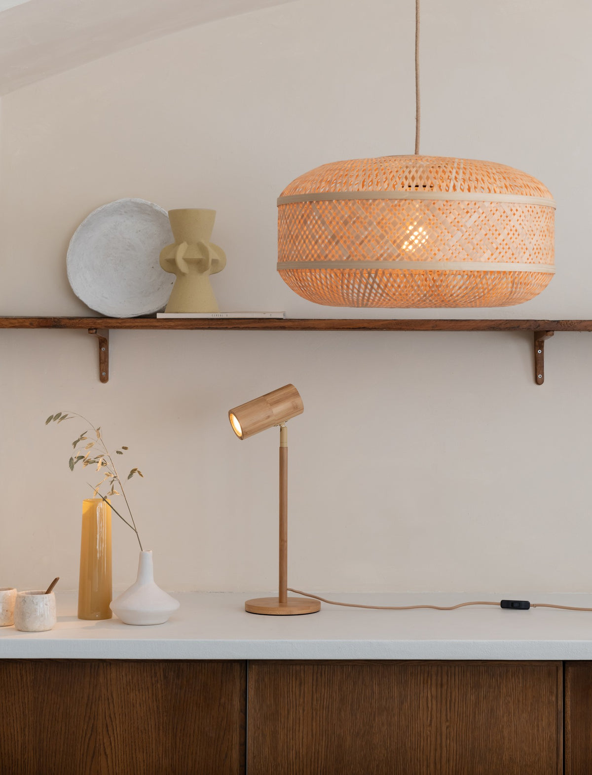 Lampada da tavolo in bambù naturale grande GOOD&MOJO Java – disegno con le misure