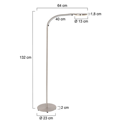 Mexlite Platu Adjustable Steel LED Floor Lamp – dimension drawing