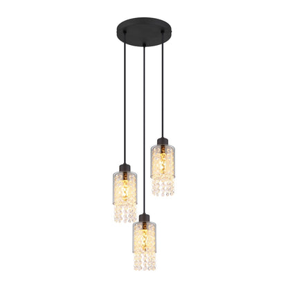 Lampadario a 3 luci in vetro nero elegante