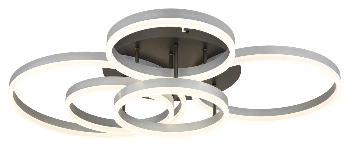 Zilverkleurige aluminium plafondlamp met vier ronde ringen – afbeelding 6