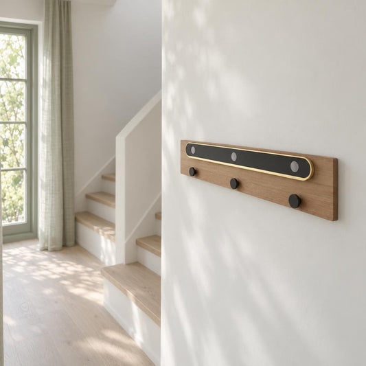 Aplique de parede CHASEY Obolg em metal e madeira natural – fotografia de ambiente