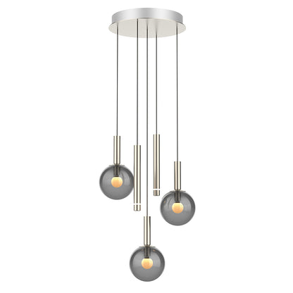 Lustre de 5 luzes em metal com vidro fumê e dim to warm Steinhauer Volari