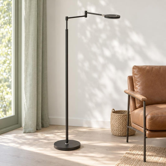 Steinhauer Soleil – ładowalna czarna lampa podłogowa LED – zdjęcie aranżacyjne