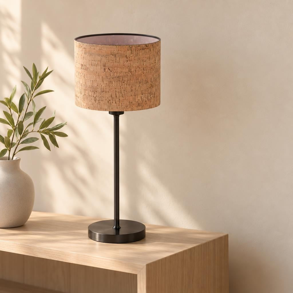 Noor Black Table Lamp with Cork Shade – lifestyle image