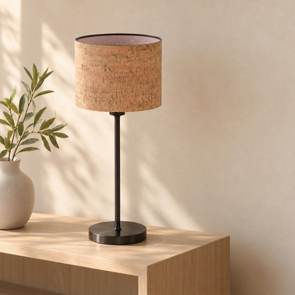 Noor Black Table Lamp with Cork Shade – lifestyle image