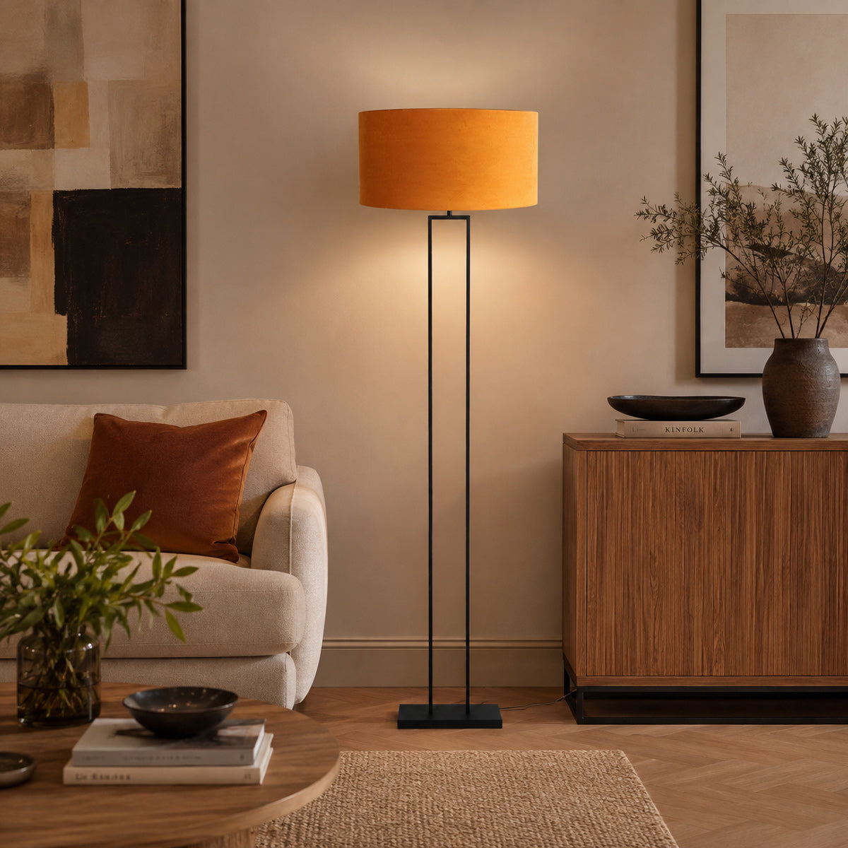 Lampada da terra nera Stang con paralume arancione Steinhauer – immagine 2