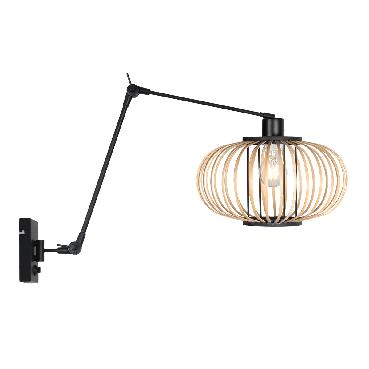 zwarte-wandlamp-met-bamboekap-steinhauer-prestige-chic-main-image