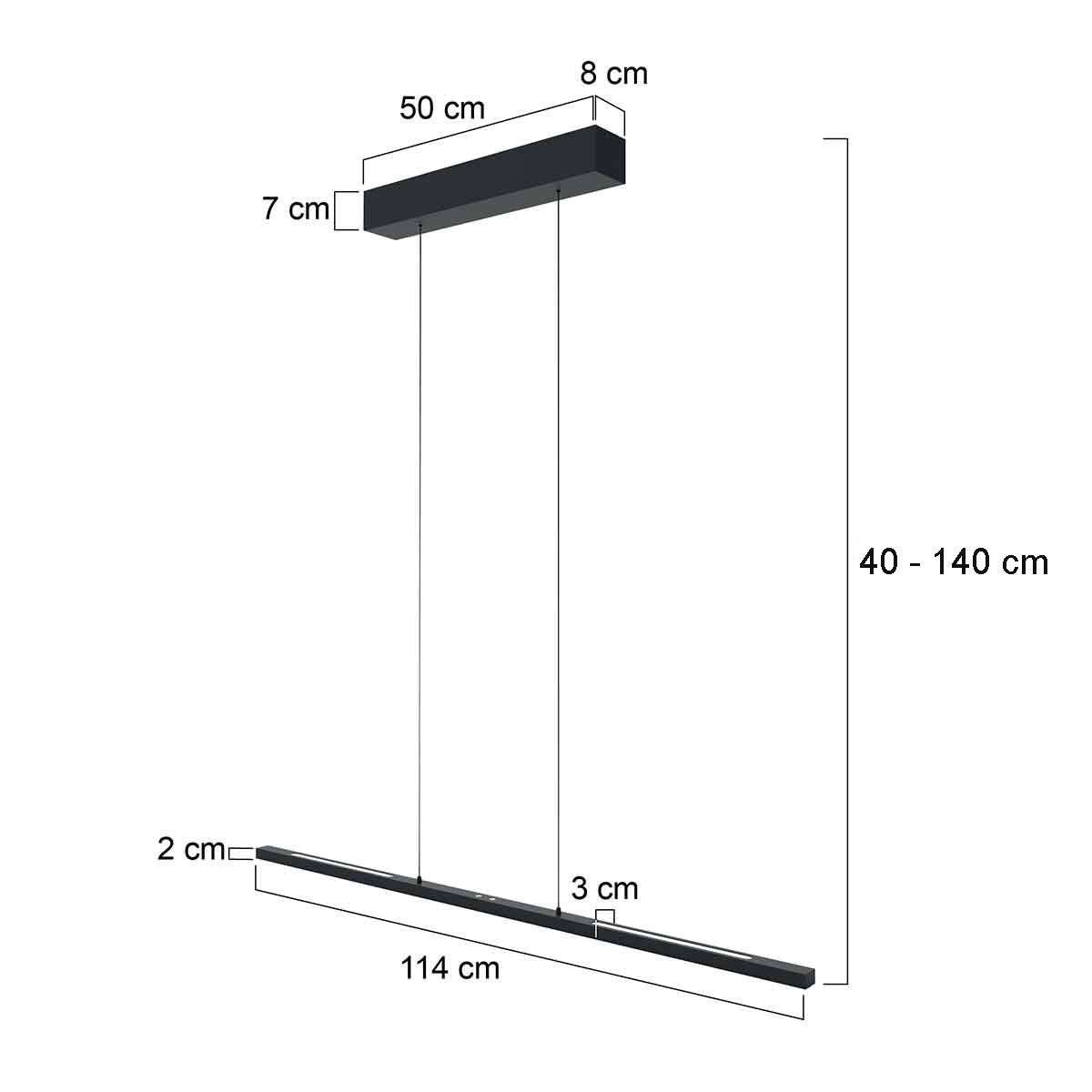 Black Slim LED Pendant Light Steinhauer Bande – dimension drawing