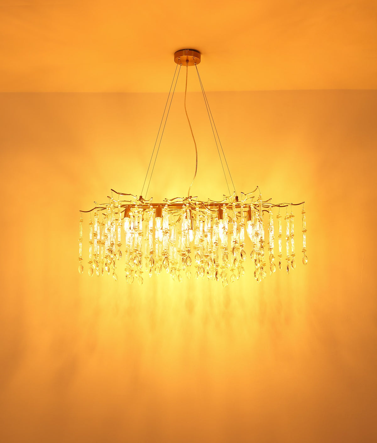 Lampadario extra large in cristallo dorato – immagine 5