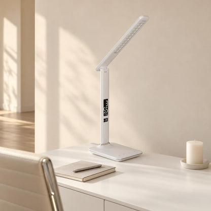 Witte tafellamp info-display leerlook Obolg Tanna – sfeerbeeld