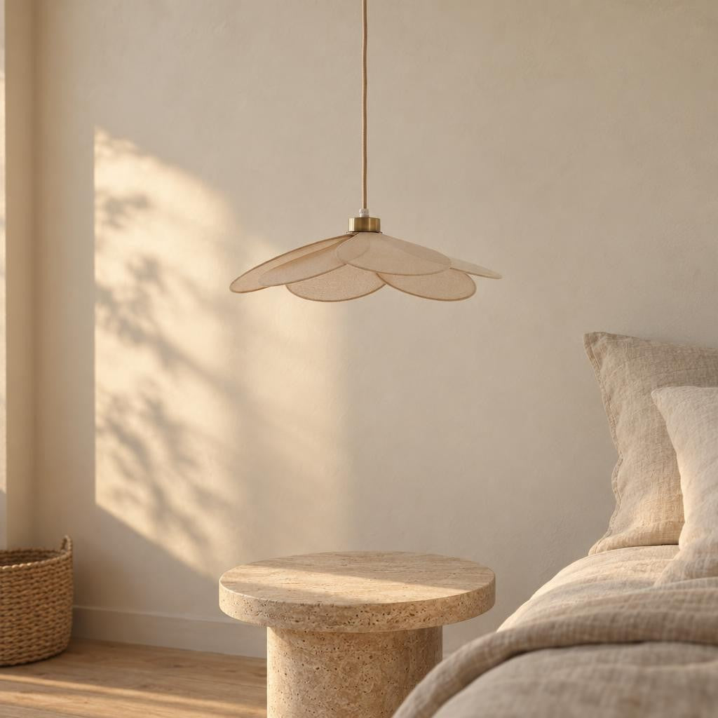 Beige kukkamallinen riippuvalaisin Light & Living Fyano – tunnelmakuva