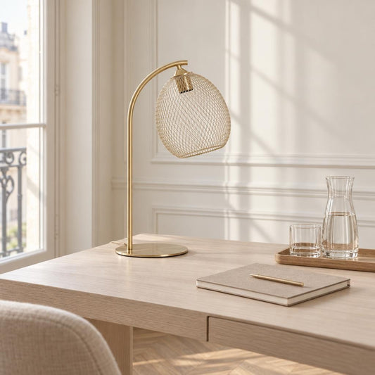 Retro rund bordlampe i guld – Light & Living Moroc – stemningsbillede