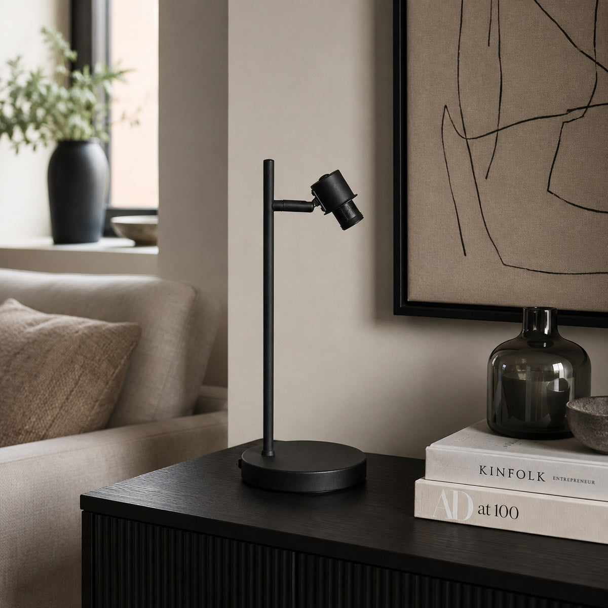 Čierna stolová lampa s okrúhlym bambusovým tienidlom Mexlite Bambus – obrázok 2
